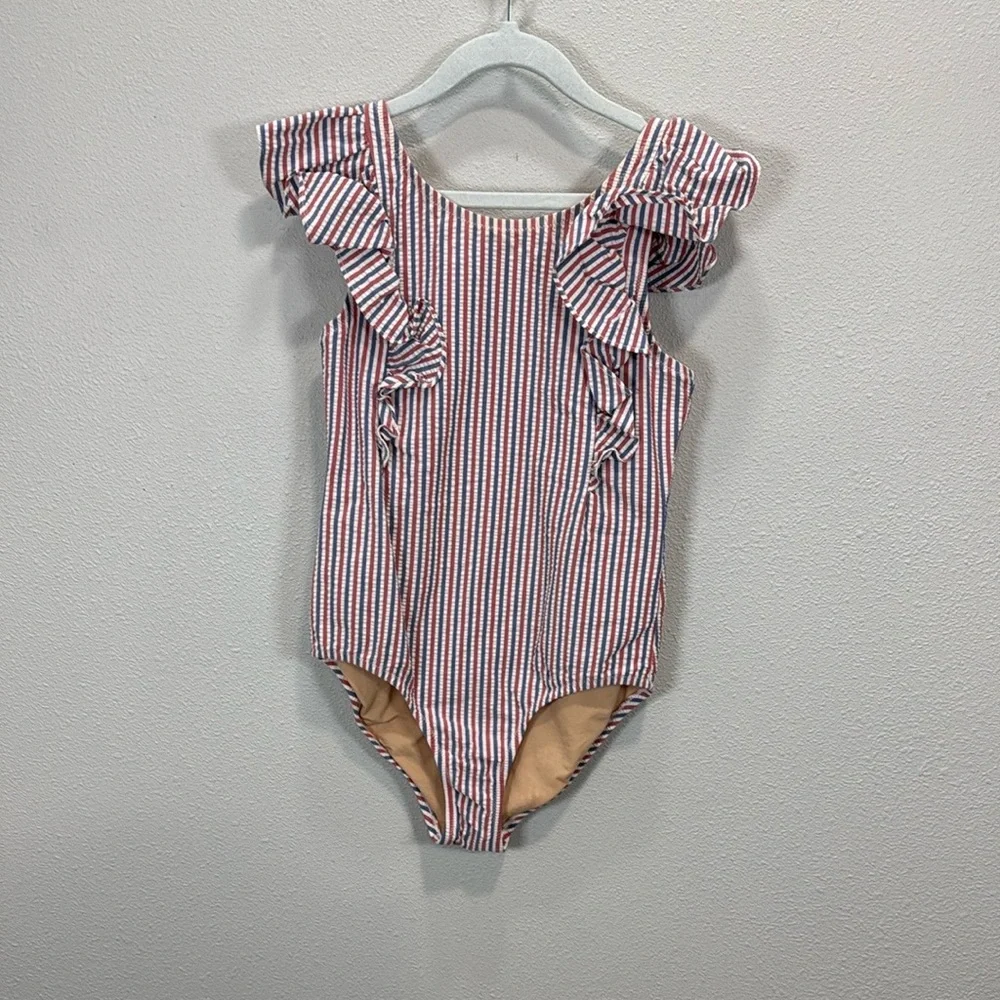 Crewcuts Striped Swimsuit with Ruffle Detail‎